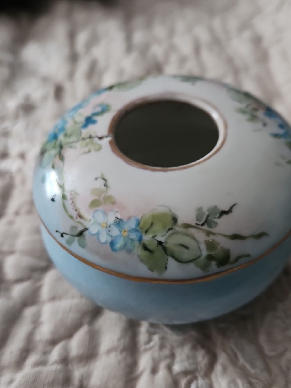 Limoges Blue and Gold Hand-Painted Floral Porcelain Jar